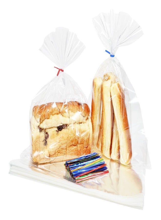 XLSFPY 100PCS Cellophane Bags 11x14 inches, Clear Treat Bags with 4’’ Twist Ties, Plastic Cello Bags - 1.4 mils Thick OPP Rice Crispy Bags for Gift Goodie Favor Candy Cake Pop Birthday Party Cookies (11’’ x 14’’) - Image 1